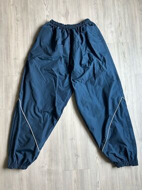 Men's Navy Blue Elastic-Waist Wind Pants with Reflective Trim